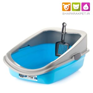 سطل خاک گربه لبه دار مشا همراه با بیلچه - آبی